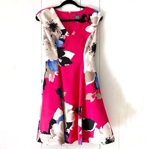 Vince Camuto Fit & Flare Pink Floral Dress Size 4 Wedding Guest